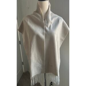 Authentic Furla Cashmere Taupe Cream Winter Neck Shawl w/ Fringe Scarf 62.5 x 12